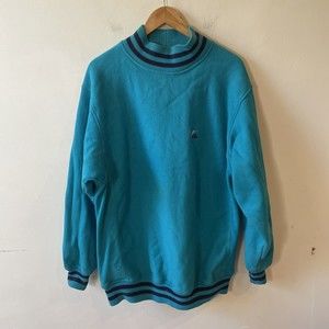 Vintage Teal Blue Thick CB Cutter Buck Long Sleeve Mock Neck Sweatshirt …